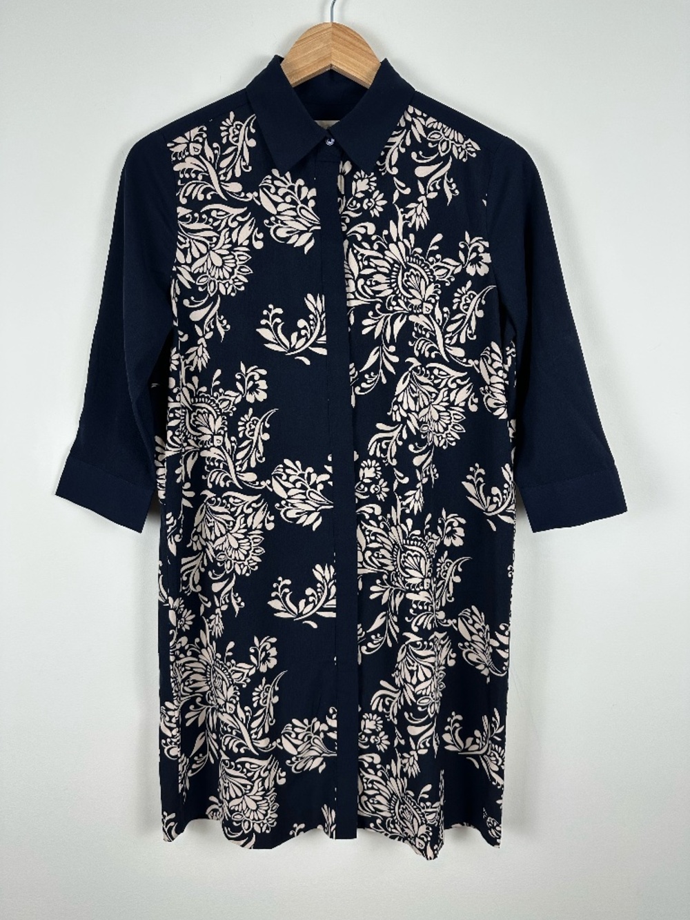 LOFT Petite Navy Floral Button Front Shirt Dress Size SP